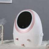 LED Mirror Makeup Storage Box Cosmetic Organizer Case